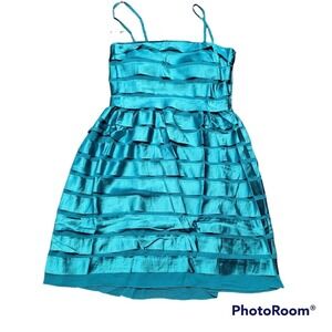 Lucy Paris Green Tiered Layered Removable Spaghetti Strap Satin Cocktail Dress L